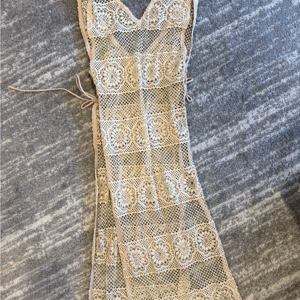 Pilyq Beige Crochet Lace Swim Coverup